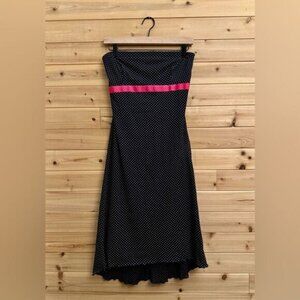 Heart Moon Star Y2K Size Medium Strapless Black White Polka Dot Midi Dress